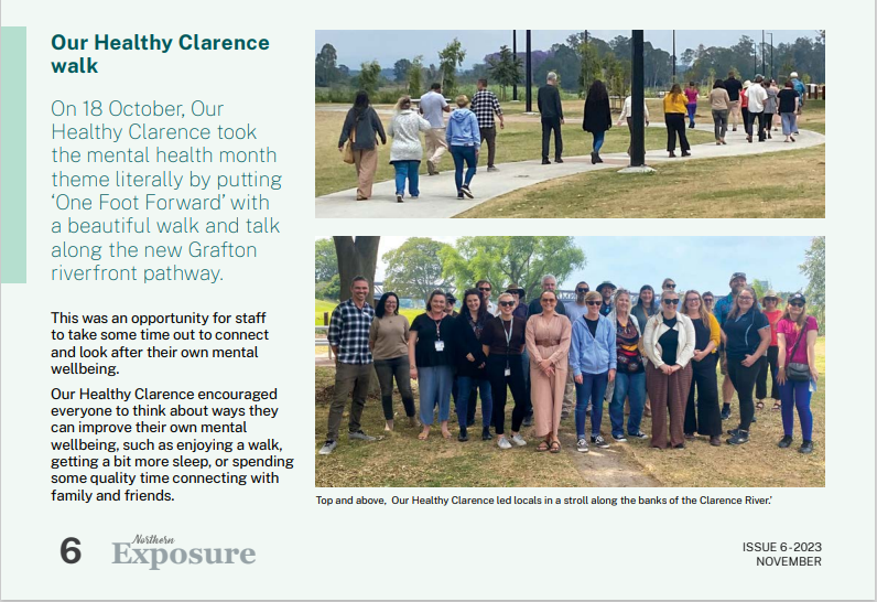 Screenshot of article about the Mental Health walk in Clarence Valley