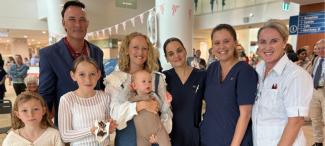 The Espie family and midwives celebrating the 1st anniversary of TVH